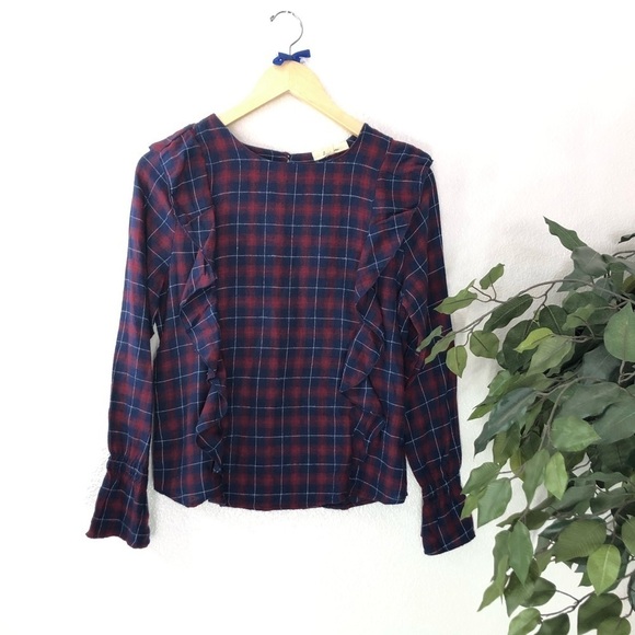 Love Notes Plaid Frill Top - Picture 1 of 6
